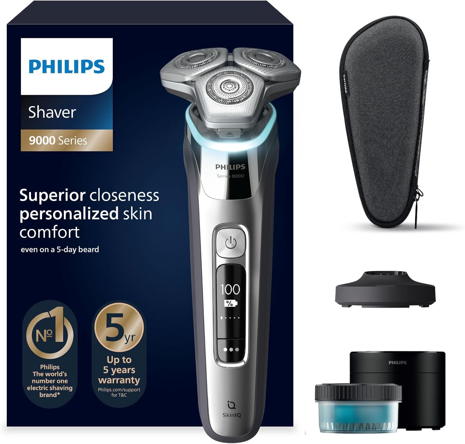 Philips Shaver S9000, rasoir électrique humide et sec, argent chromé