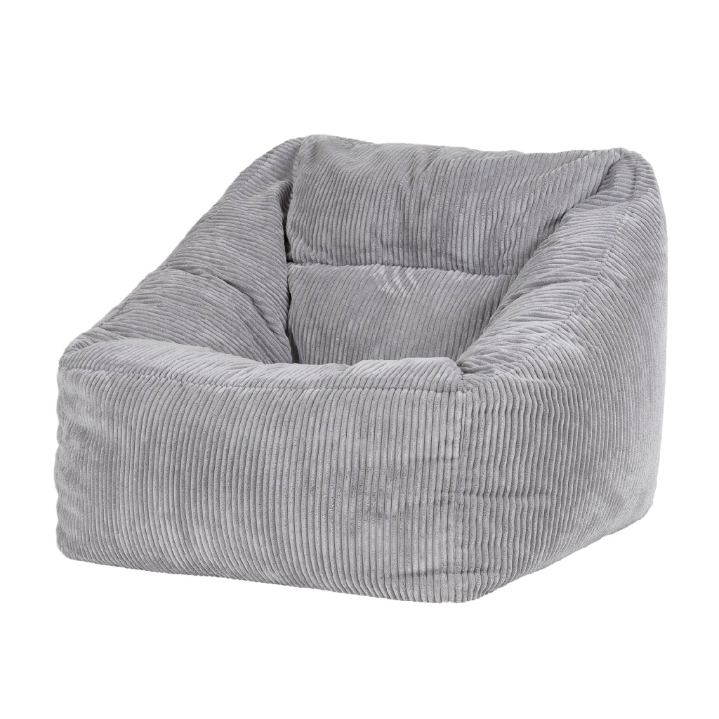 Fauteuil poire en velours côtelé gris – Pouf de salon design cocooning – Siège confortable et moderne