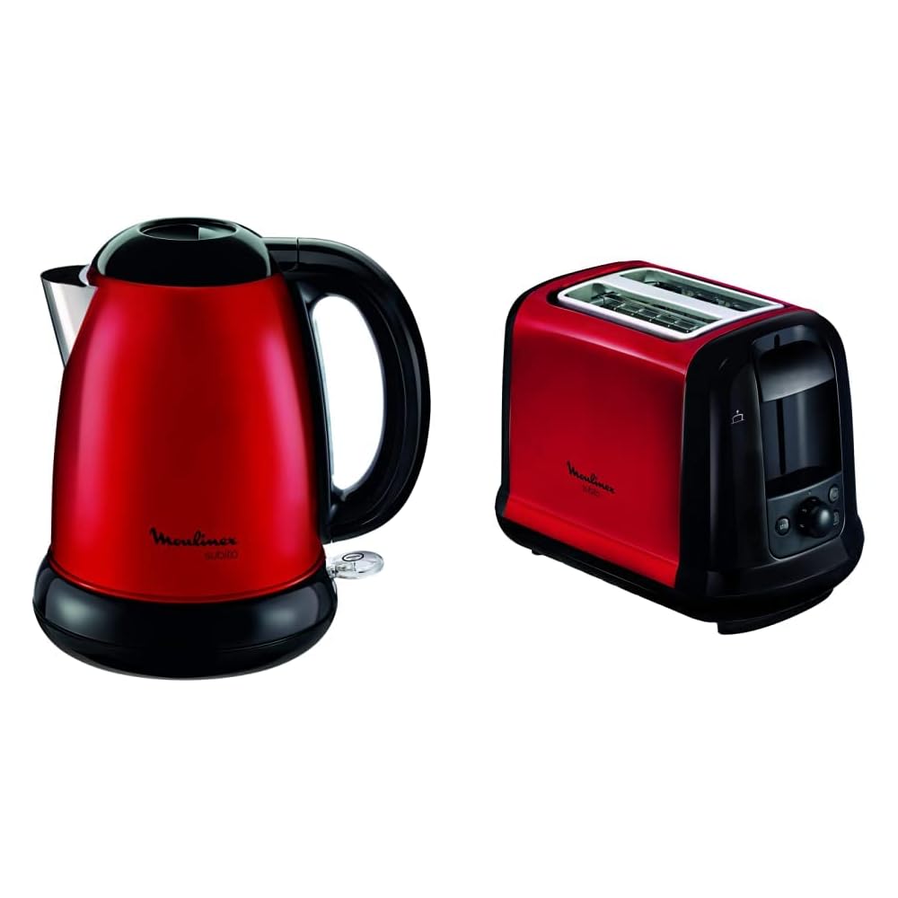 Moulinex LT260D11 Grille-Pain Toaster Subito 2 Fentes Décongélation Réchauffage Thermostat Réglable Rouge Inox 850W + BY540510 Bouilloire Électrique sans Fil Subito Rouge Inox 1,7 L 2400W : Cuisine et Maison