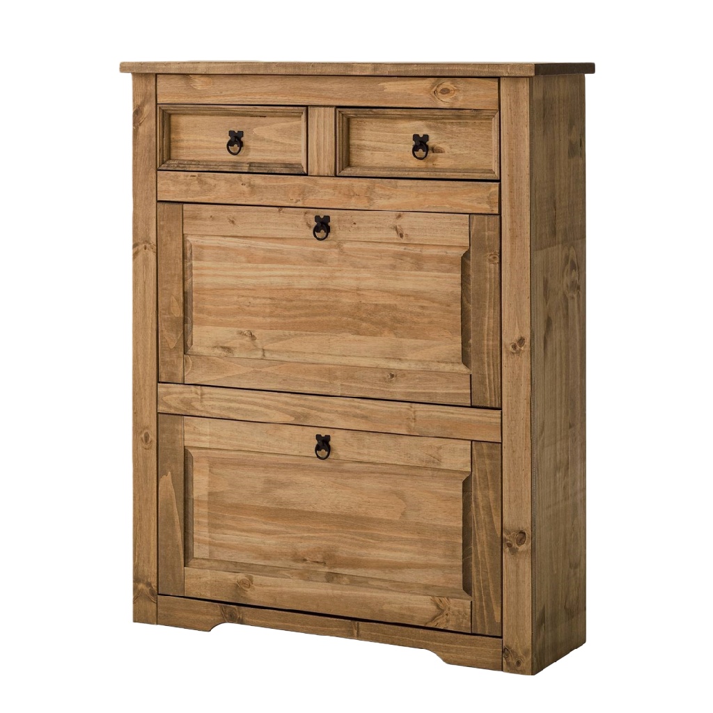 Meuble à chaussures en bois massif – style rustique – avec tiroirs