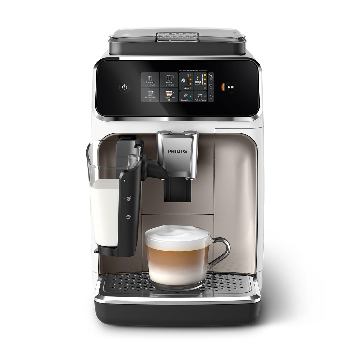 Philips Machine à Expresso Automatique Série 2300-4 Boissons, Écran tactile couleur moderne, Système de lait LatteGo, SilentBrew, Broyeur en Céramique