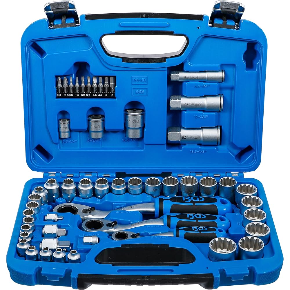 BGS 2181 | Coffret de douilles avec cliquet traversant | Gear Lock | 4,5 à 25 mm | 52 pièces : Bricolage