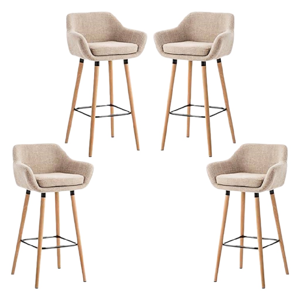 Lot de 4 tabourets de bar en tissu beige avec pieds effet bois