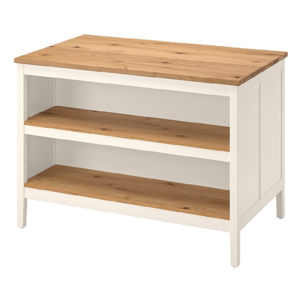 Îlot de cuisine ou meuble de rangement – bois naturel et structure blanche – design nordique 2 étagères