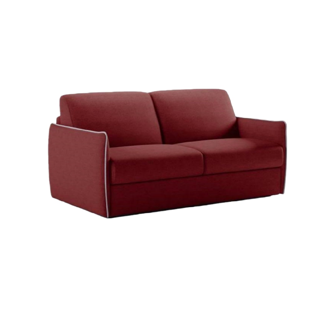 Canapé convertible 2 places en tissu rouge bordeaux – design compact et moderne – couchage d’appoint