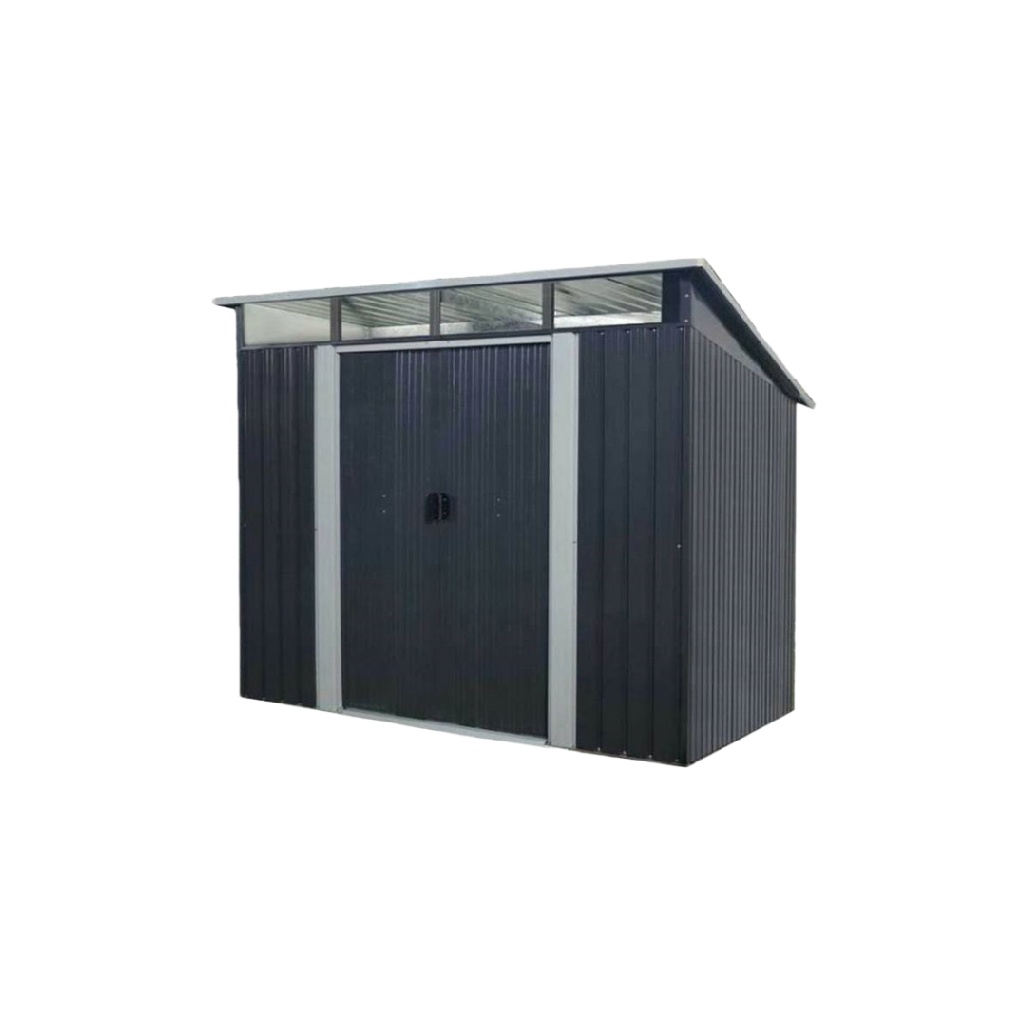 Abri de jardin en métal à toit monopente avec panneaux de lumière – double porte – gris anthracite