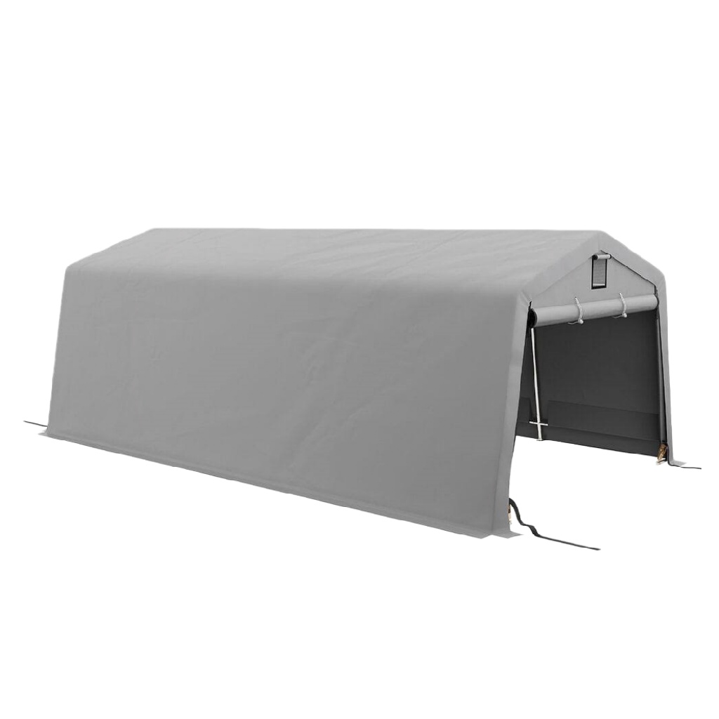 Abri voiture portable en toile imperméable gris avec structure en acier