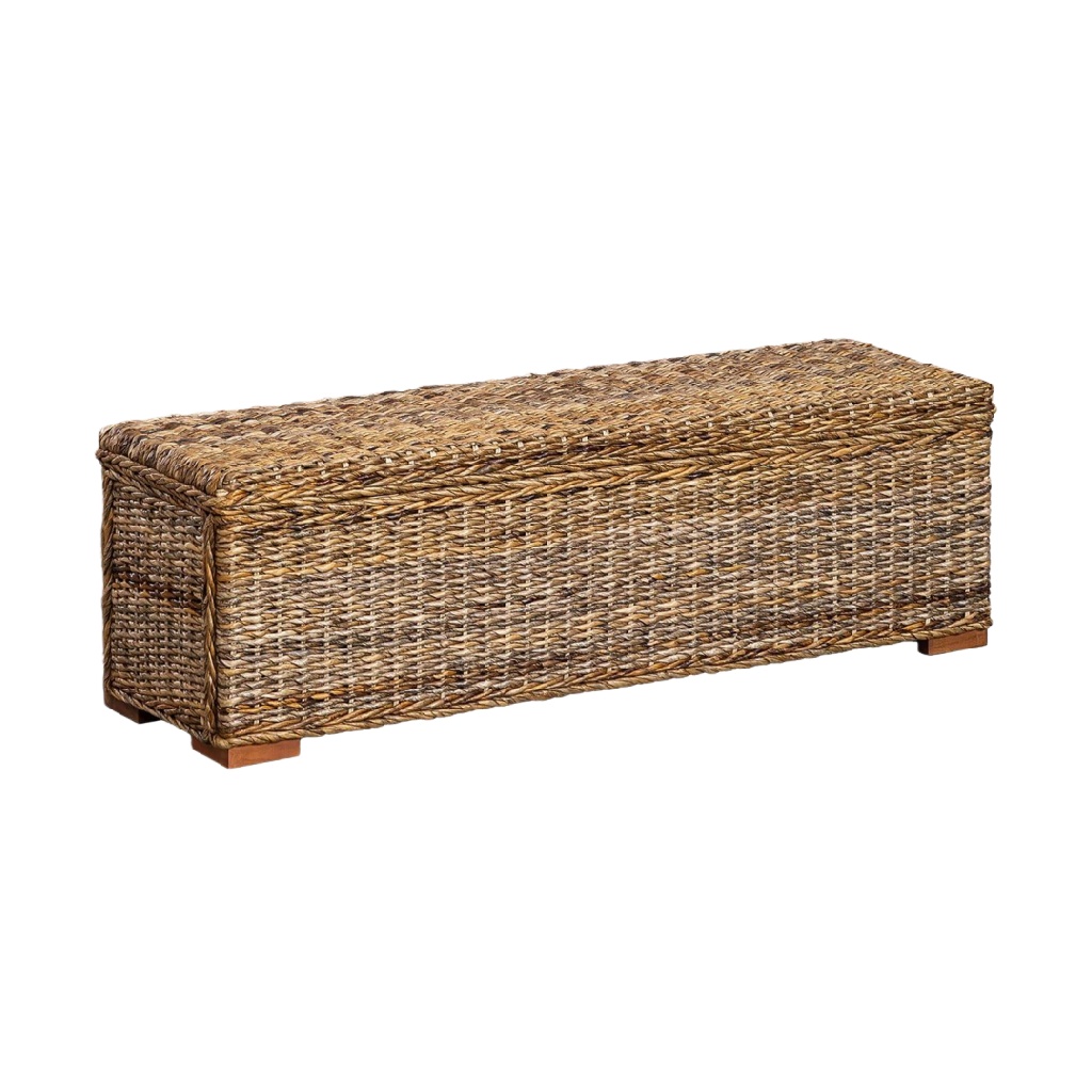 Coffre-banc en jacinthe d’eau tressée naturelle — rangement artisanal et écologique