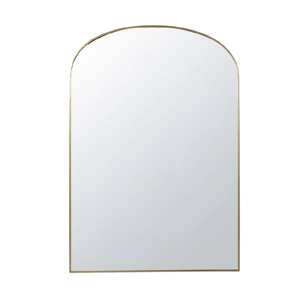 Miroir mural en arche avec cadre doré fin, style moderne minimaliste, 160 × 80 cm