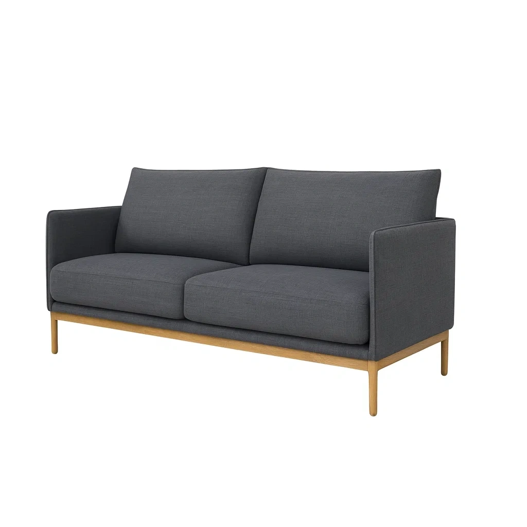 Canapé 3 places en tissu gris foncé avec structure en bois