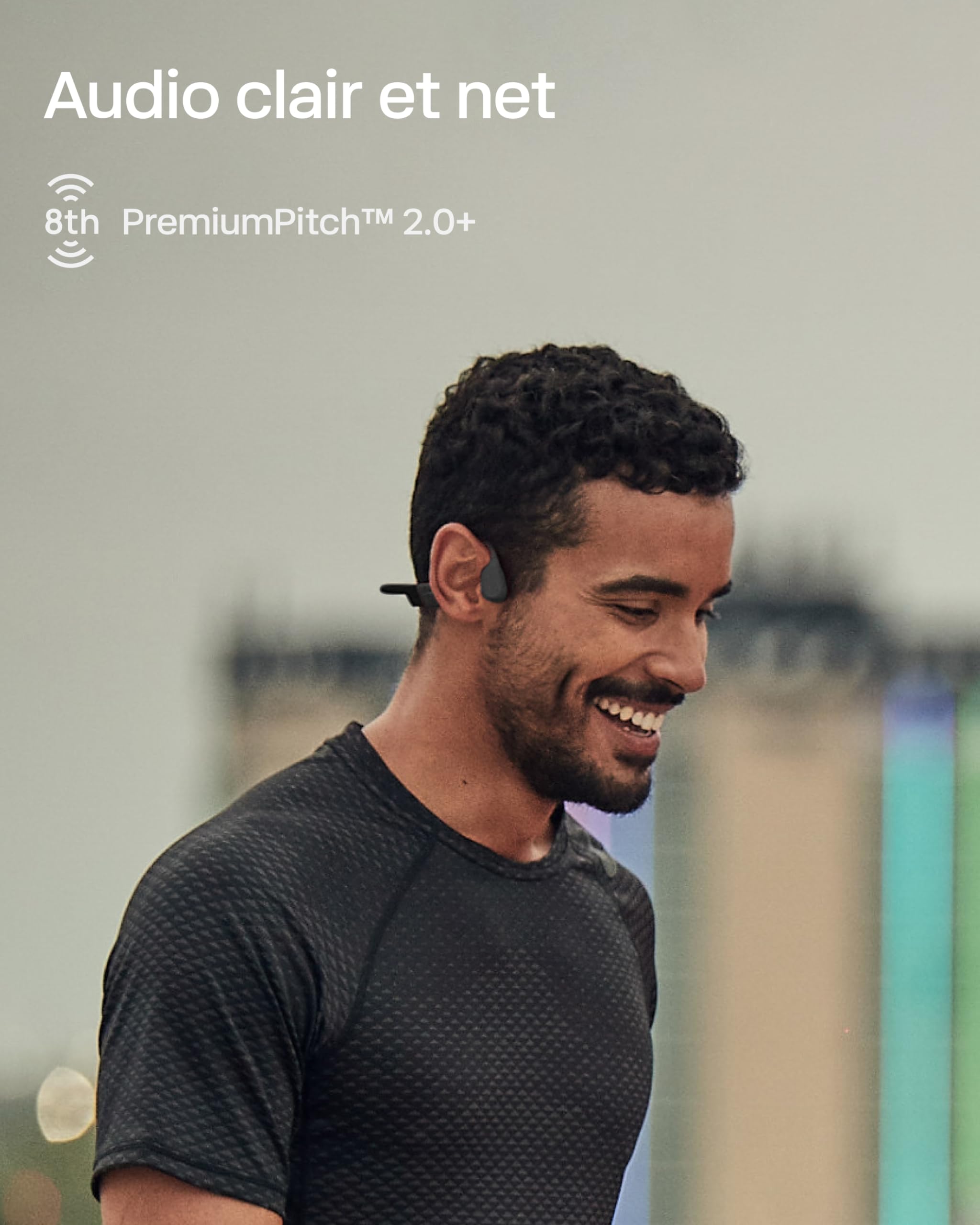 SHOKZ OpenRun Mini Casque à Conduction osseuse, écouteurs Bluetooth Oreilles Libres pour Le Sport avec Micro, Casque sans Fil étanche IP67, 8 Heures d’autonomie, USB-C, Bandeau de Sport, Noir