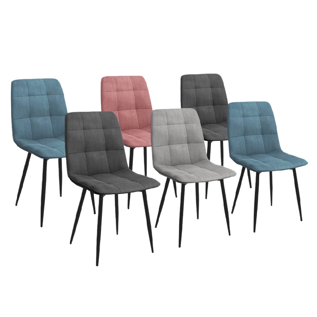 Lot de 6 chaises de salle à manger en microfibre matelassée, pieds métal noir