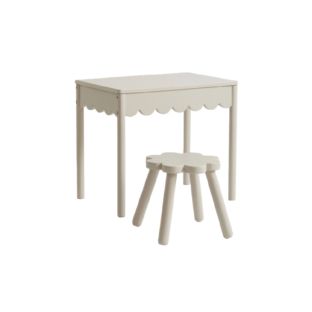 Ensemble table et tabouret pour enfants en bois – design nuage – couleur beige