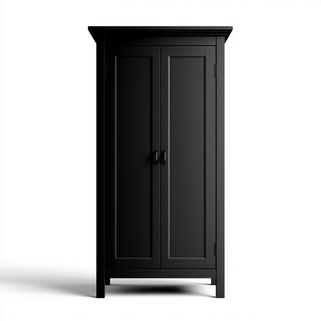 Garde-robe noire à deux portes en bois massif avec rangement intérieur
