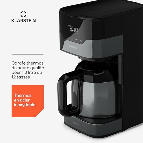 KLARSTEIN Cafetiere 1.2L avec Filtre, Cafetières, Machines à Café et Machines à Expresso 800W, Cafetière Electrique en Acier Inoxydable, Machine à Café à Filtre, Machine a Cafe Chaud et Glacé : Cuisine et Maison