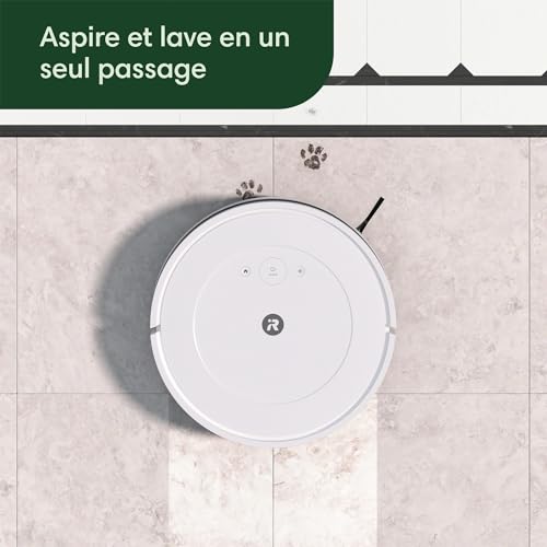 iRobot Roomba Combo Essential (Y0112)   Robot Aspirateur et Laveur Connecté   Efficace et Puissant   Système de Nettoyage en 4 étapes  3 Niveaux d'aspiration   Programmable Via Application ou Voix : Cuisine et Maison