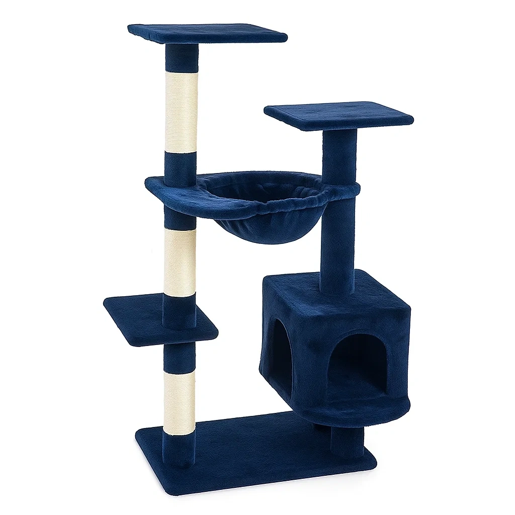 Arbre à chat en bois MDF bleu avec sisal