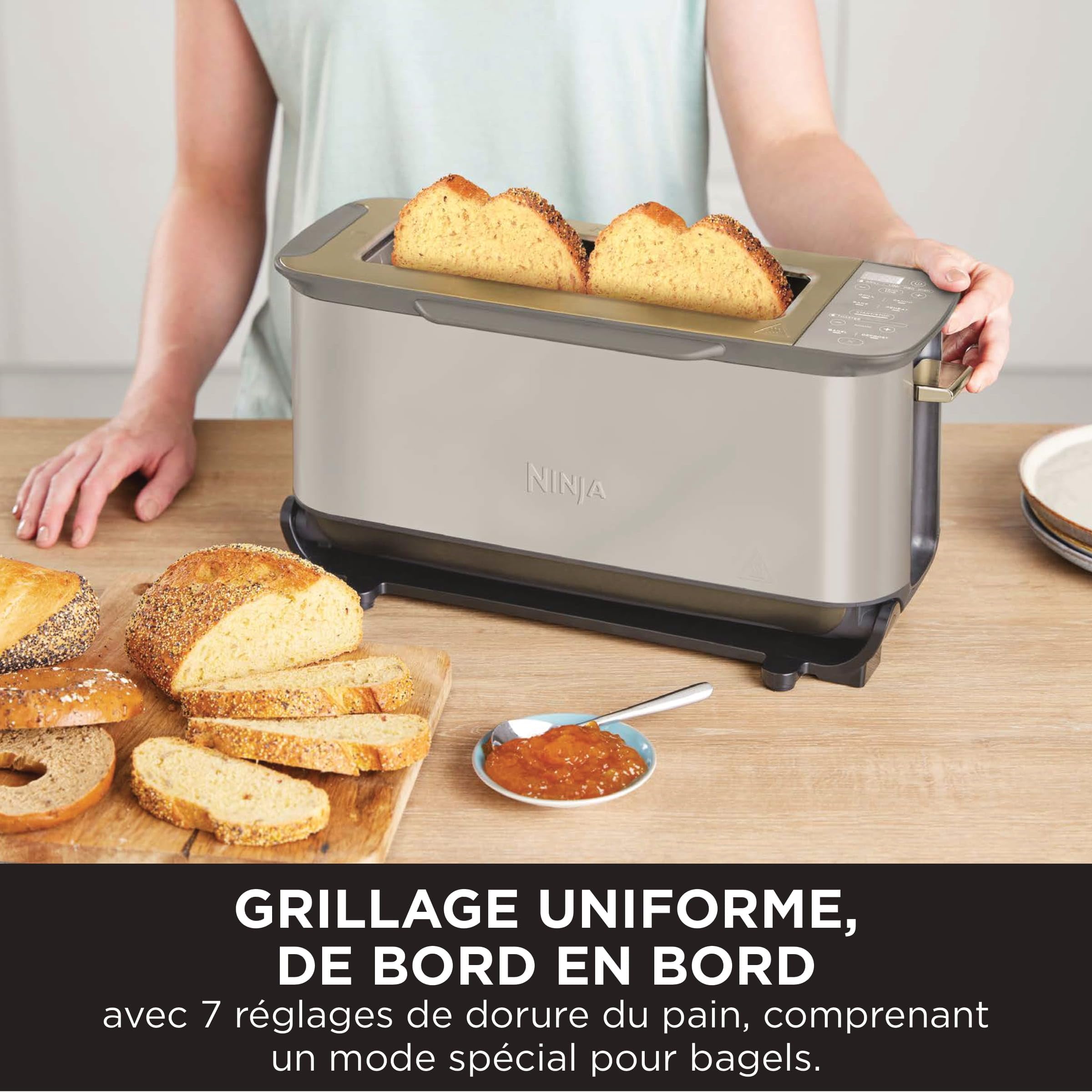 Ninja Foodi 3-en-1, Grille-Pain, Grill et Presse-panini, 7 Fonctions de Cuisson, inclut un Presse-panini, un Plateau de Cuisson et un Bac à Miettes, S