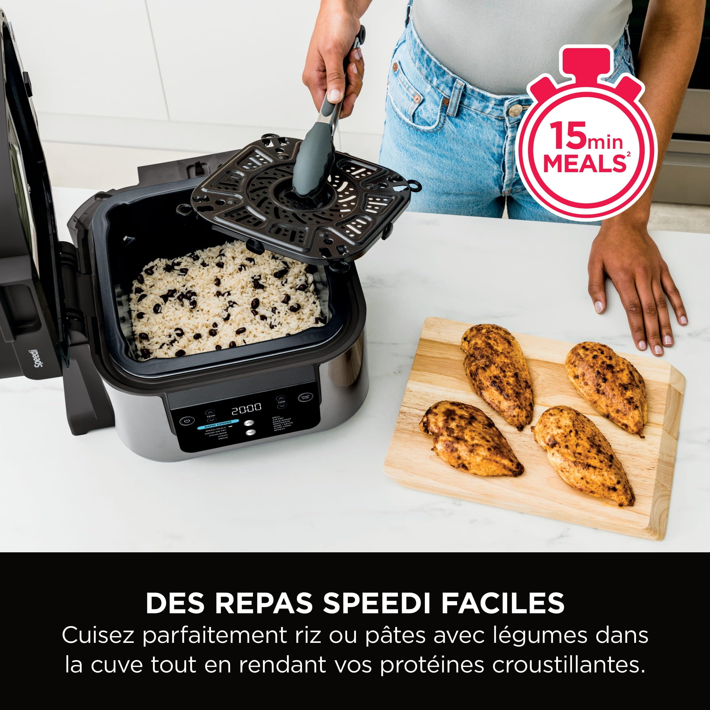 Ninja Speedi 10-en-1 Cuiseur rapide, Air Fryer, Friteuse à air et Multicuiseur, 5.7L, Repas pour 4 en 15 minutes, Vapeur, Gril, Cuire au four, Rôtir,