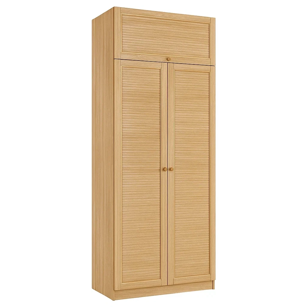Armoire en bois portes battantes avec rangement supérieur chêne clair