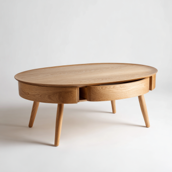 Table basse ronde en chêne avec pied sculptural