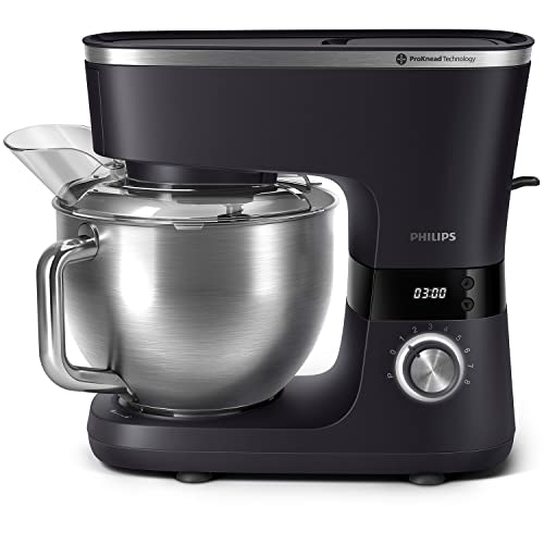 Philips 7000 Series Robot de Cuisine   5,5 Litres, 1000 Watts, 8 Vitesses, Technologie ProKnead, Recettes, Minuterie Intelligente LED, Crochet de pétrissage, Fouet et Batteur (HR7962/01) : Cuisine et Maison