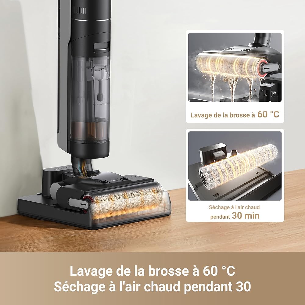 DREAME H12 Pro Ultra Aspirateur Eau et poussière, Lavage 60 °C, Séchage 30 Min, Nettoyage Auto Double Rotation avec Racleur Résistant, Aspiration 16 kPa, Brosse 2 Bords, Détection Intelligents : Cuisine et Maison