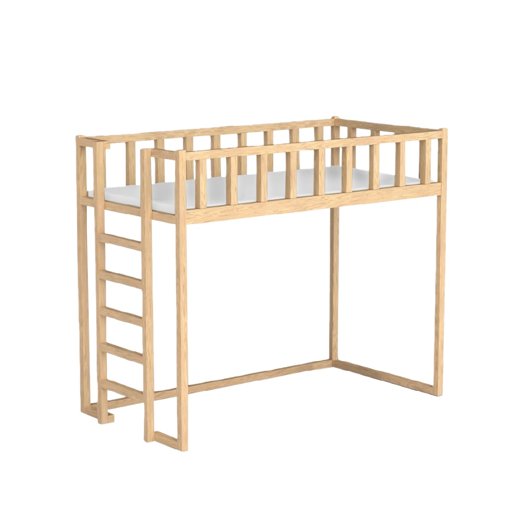 Lit mezzanine en bois naturel — Style scandinave — Gain d’espace pour chambre d’enfant