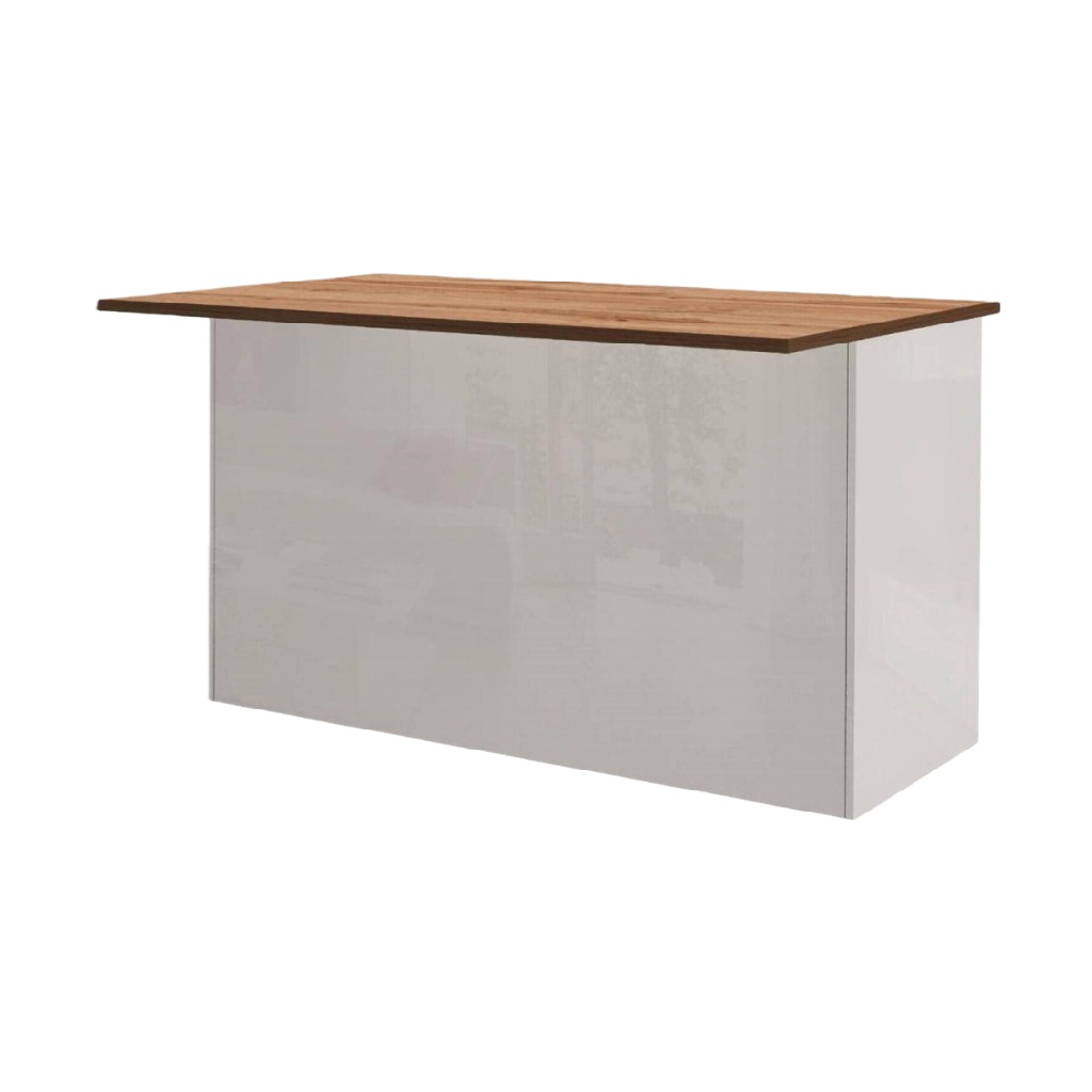Îlot de cuisine moderne – blanc laqué avec plateau effet chêne naturel – table bar design minimaliste