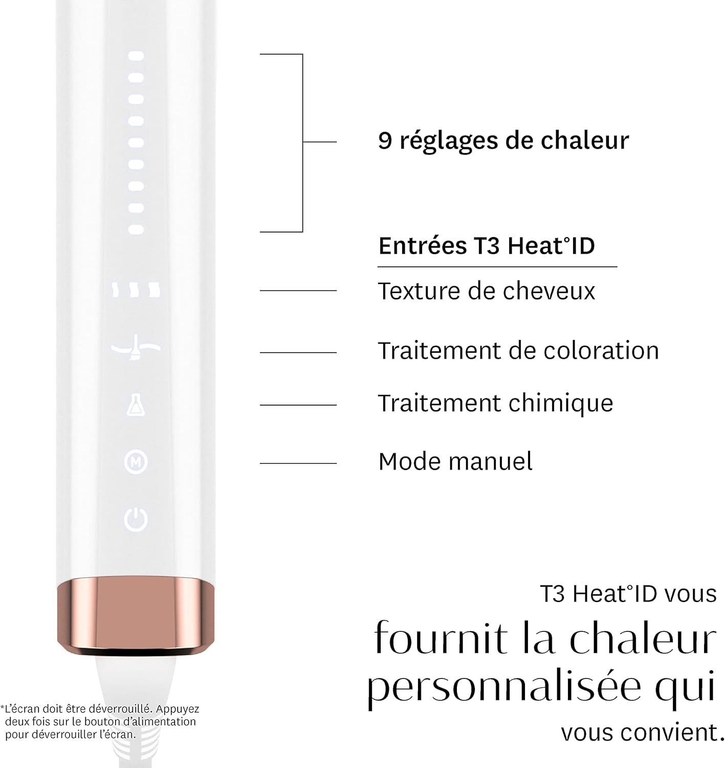 T3 Curl ID Fer à Friser Numérique en Céramique 32 mm avec Interface Tactile Intelligente et Technologie HeatID Interactive pour la Personnalisation Automatique du Réglage de la Chaleur