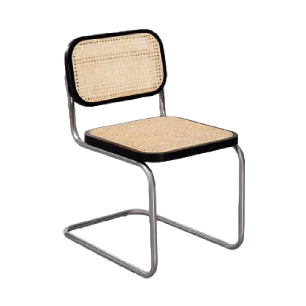 Chaise design en rotin et métal chromé – Style Bauhaus vintage – Élégance rétro et confort moderne
