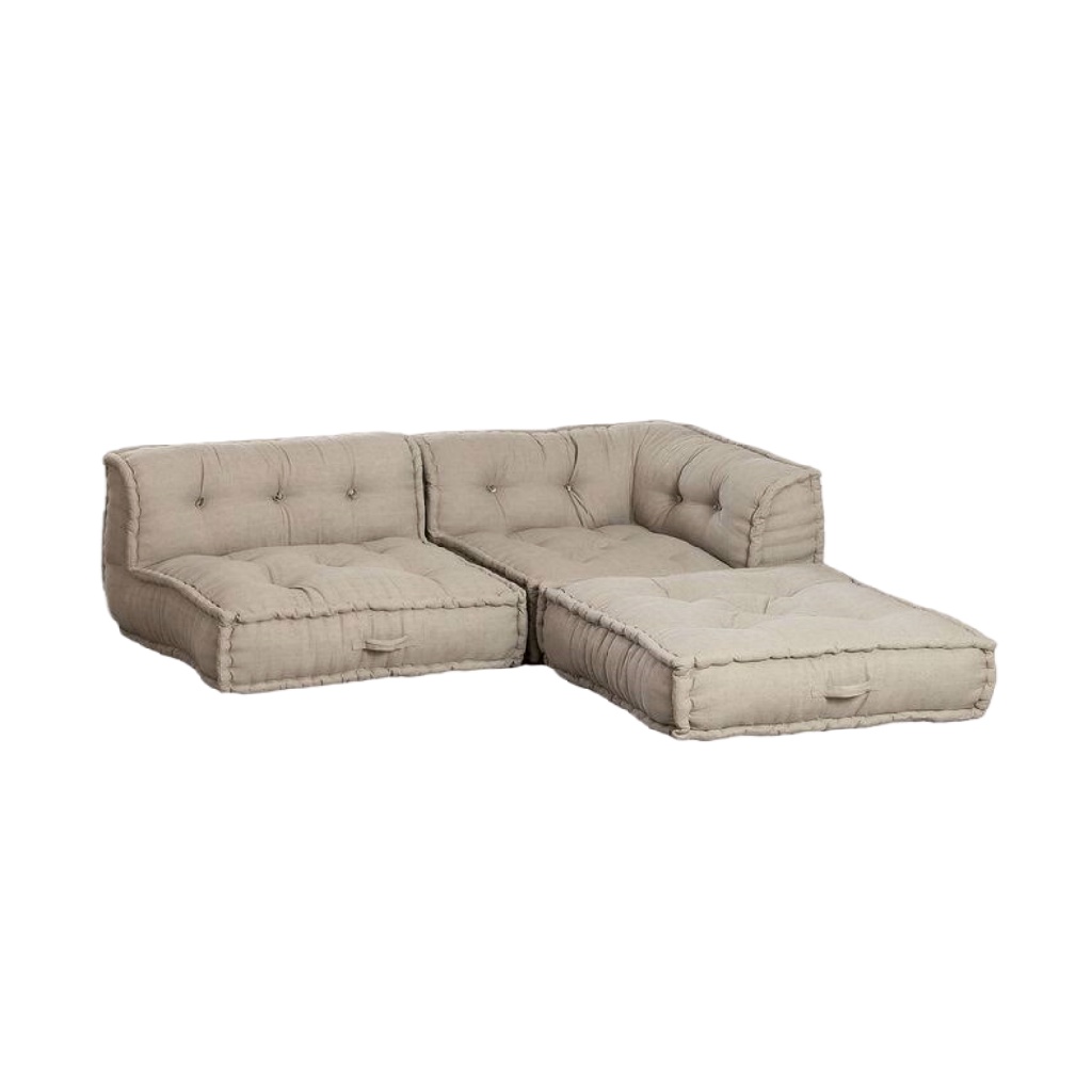 Canapé d’angle modulable style futon en coton beige