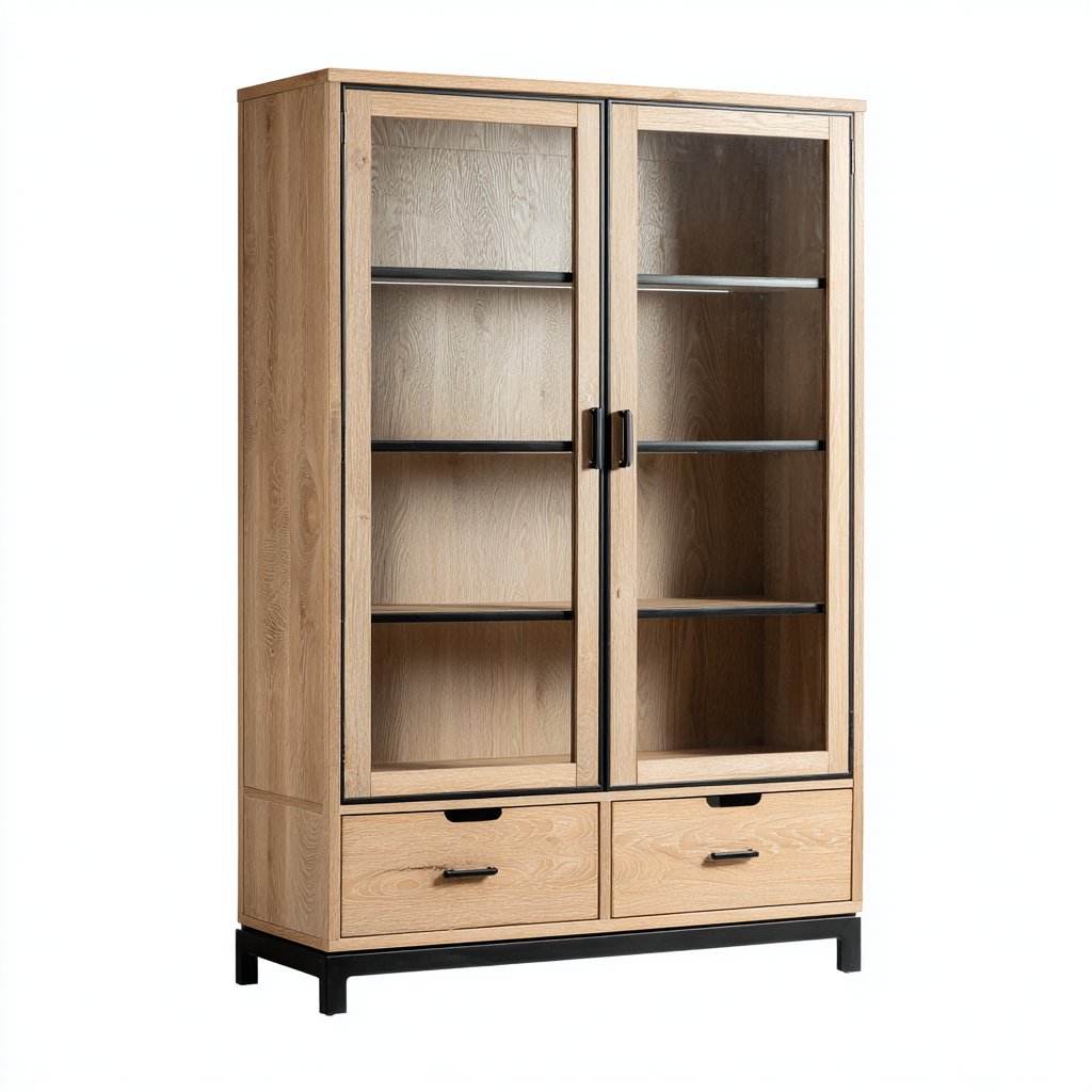 Vitrine en bois et métal avec portes vitrées et tiroirs - Gofba Room