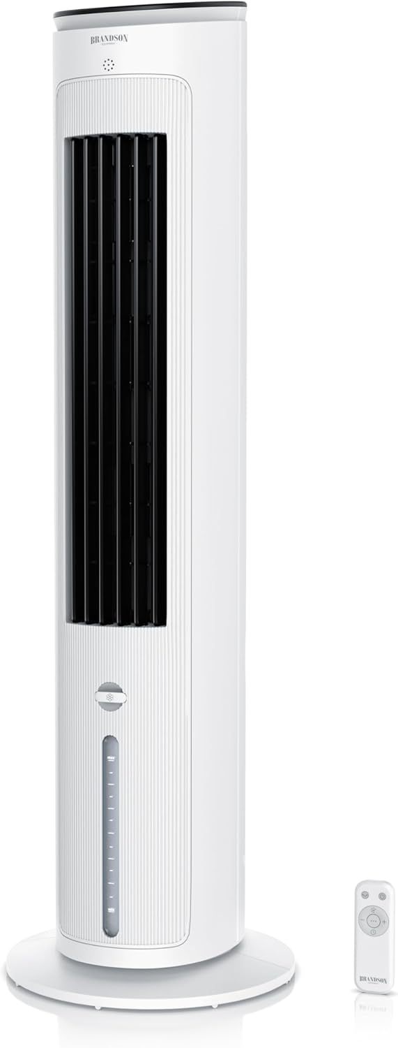 Brandson - Turmventilator mit Wasserkühlung - Preisträger 2025 - Verdunstungskühler - Luftkühler - Ventilator - mobile Klimaanlage ohne Abluftschlauch - 5 in 1 - leise - 4,6 L Wassertank - weiß