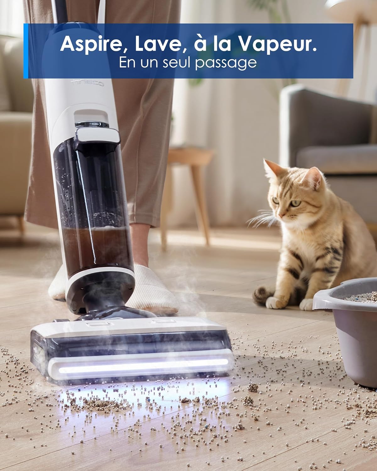 Tineco Floor One S7 Steam Nettoyeur de Sols sans-Fil Balai Vapeur pour Saletés Collantes sur Sols Durs avec Écran Auto-Nettoyage Nettoyage des Bords Autopropulsion Parfait pour Enfants/Animaux