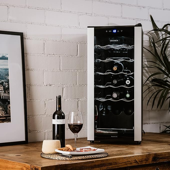 Taurus WC18C - Cave à vin pour 18 bouteilles, silencieux, ne vibre pas, isolation spéciale de l'intérieur, porte vitrée, température réglable, éclairage intérieur, noir