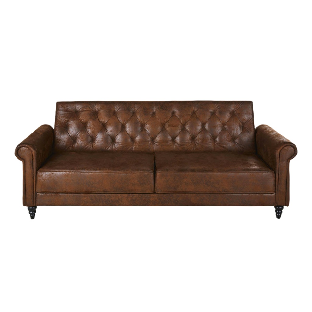 Canapé 3 places style Chesterfield en similicuir marron vieilli