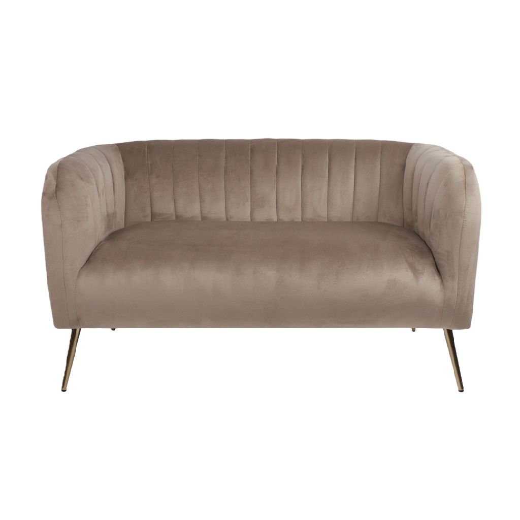 Canapé 2 places en velours beige champagne avec pieds métalliques