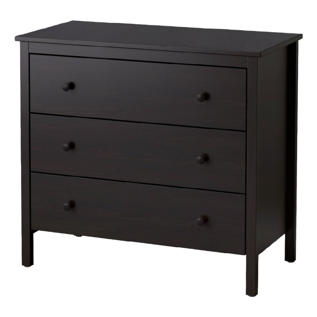 Commode 3 tiroirs en bois brun foncé avec poignées rondes – 85×78×45 cm, garantie 2 ans