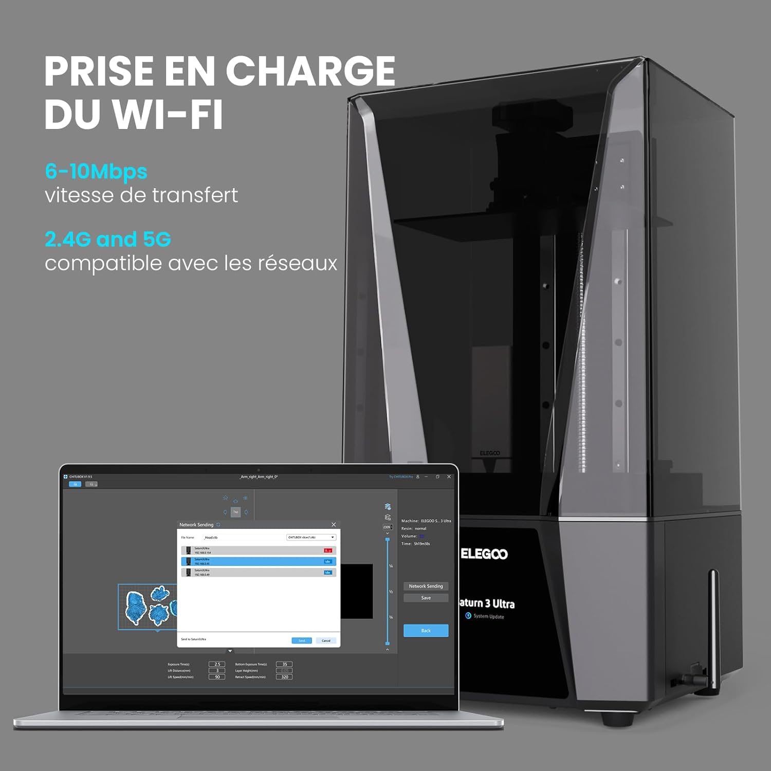 Imprimante 3D ELEGOO Saturn 3 Ultra UV Résine MSLA - 218,88 x 122,88 x2 60 mm³