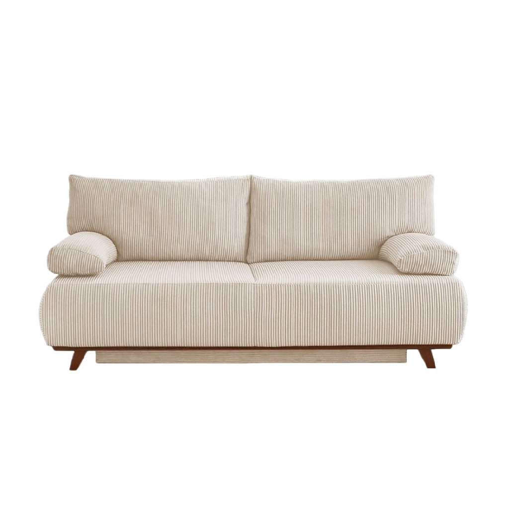 Canapé 2 places en velours côtelé beige avec accoudoirs rembourrés