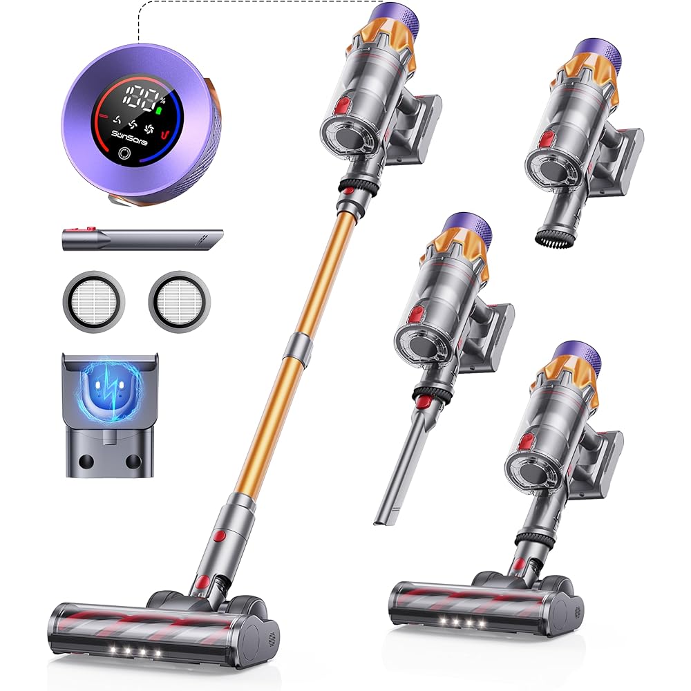 SunSare 550W/45KPA Aspirateur Balai sans Fil, 2024 Aspirateur Balai Puissant, 60 Mins Batterie Amovible, Chargement Mural, Aspirateur sans Fil X7A Écran LCD pour Parquet, Moquettes, Poils d'animaux : Cuisine et Maison
