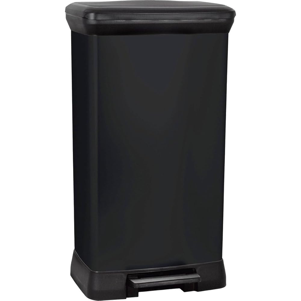 Curver - Poubelle à pédale 50 L, noir, couvercle et anneau pour sac : Cuisine et Maison