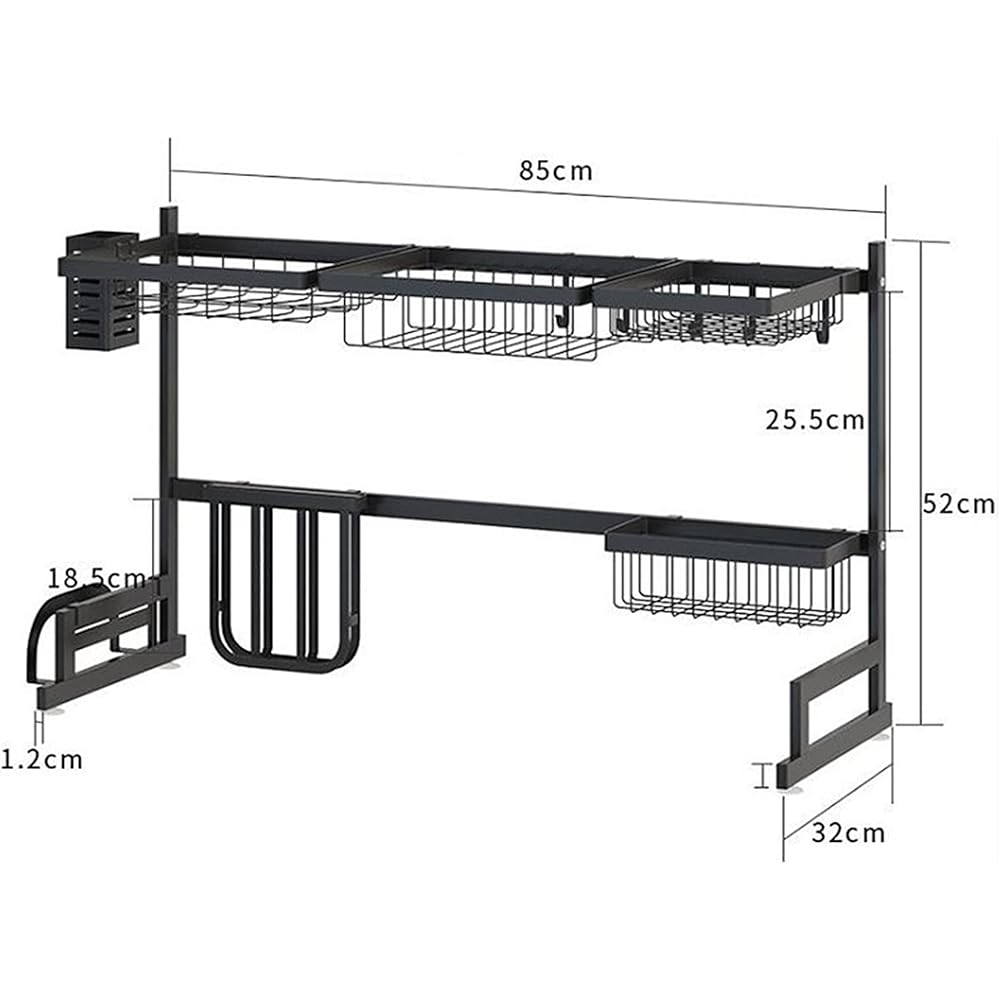 MINGYI Égouttoir à Vaisselle sur Évier, avec 4 Paniers, Cage à Baguettes et Porte-Couteau, Organisateur Cuisine Multifonctionnel, Séchoir à Vaisselle Antirouille (Noir I) : Cuisine et Maison