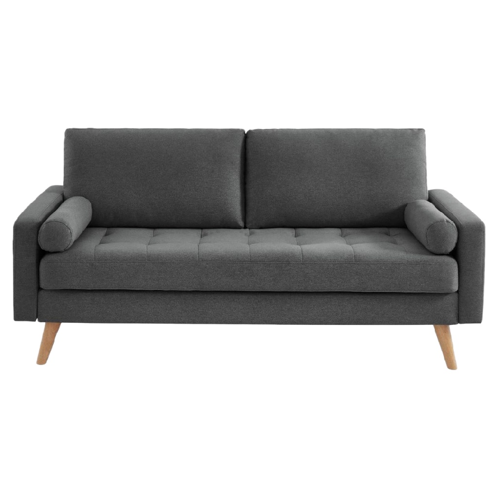 Canapé 3 places en tissu gris foncé avec pieds en bois