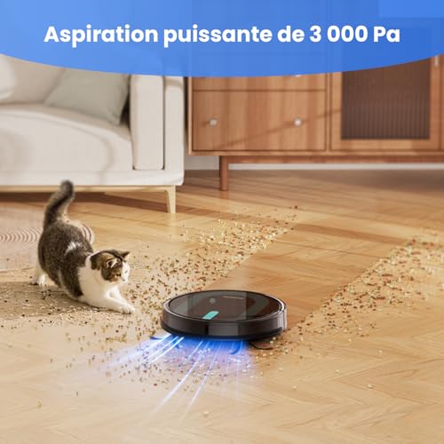 Proscenic 850T Robot Aspirateur Laveur 3000Pa, Aspirateur Robot Aspiration puissante 120min d'Autonomie, 7.3cm Ultra Mince Silencieux,Connecté par Alexa/APP/IFTTT, pour Poils Animaux Tapis Sols Durs : Cuisine et Maison
