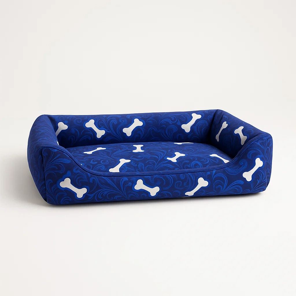 Coussin pour chien en polyester avec motif os, bleu, 80x60x20 cm