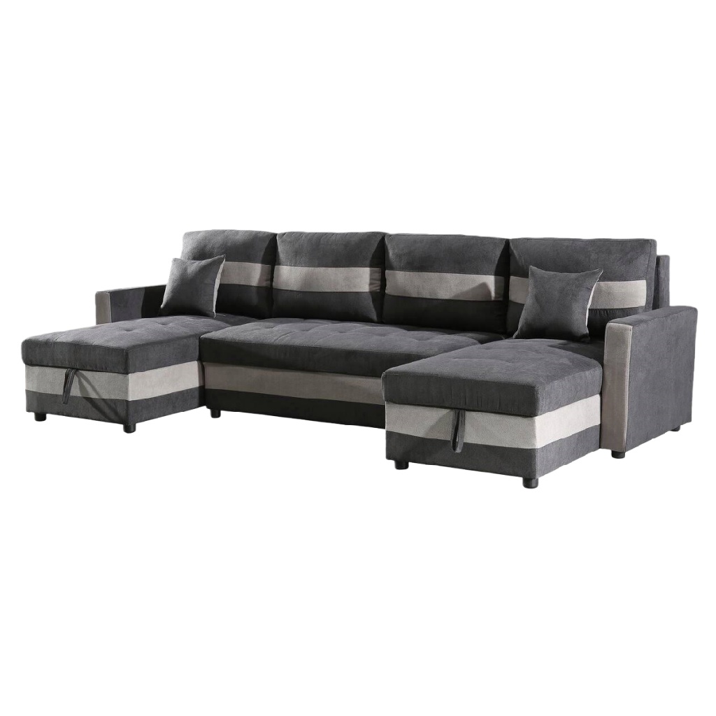 Canapé d’angle convertible avec coffre – tissu bicolore gris anthracite et clair