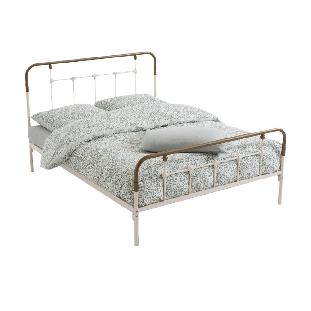 Lit en métal vintage — Structure en acier avec finition laiton — Style rétro élégant