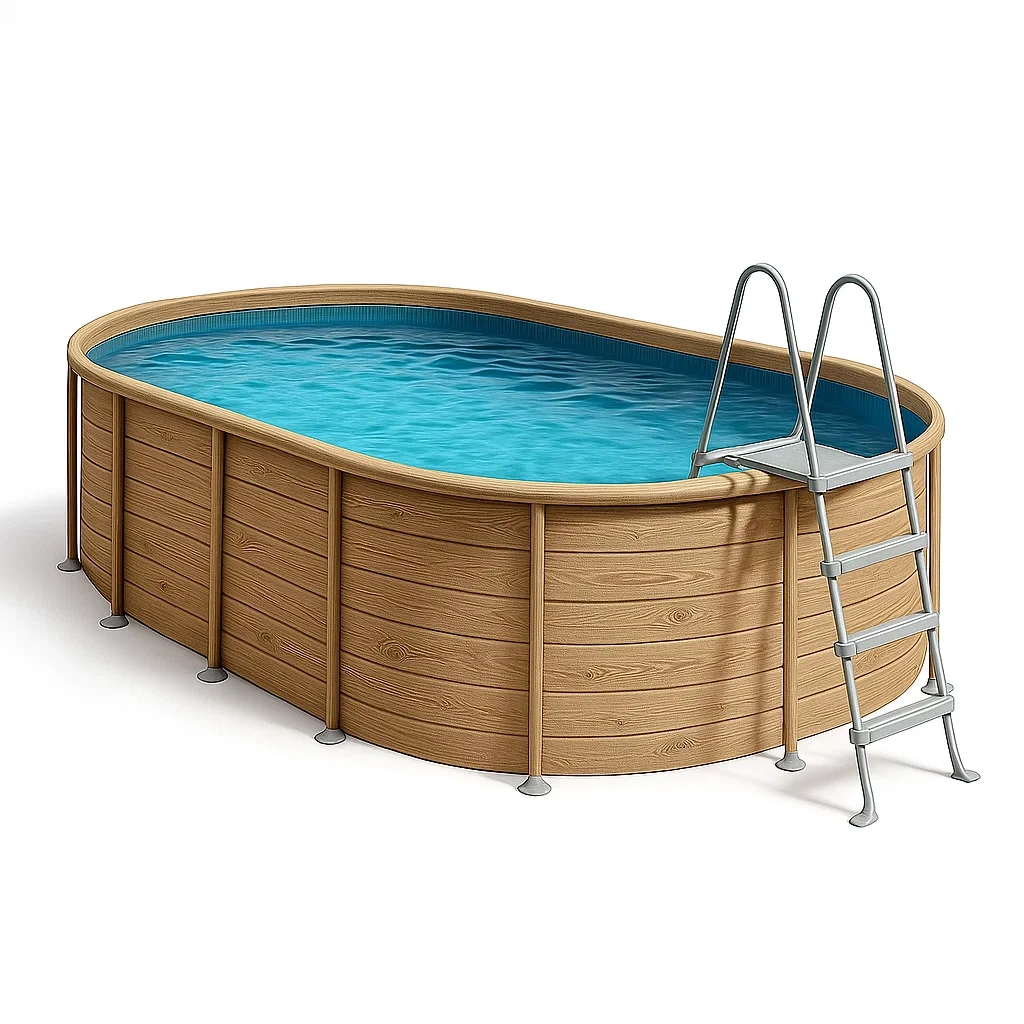 Piscine tubulaire ovale bois clair/bleu 468x275x102 cm avec échelle et filtre à cartouche zHKckBA119yj